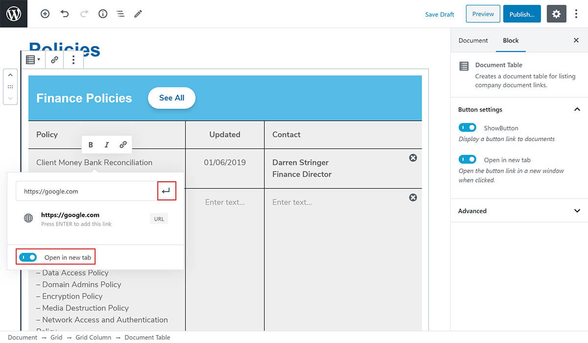 Adding a link to a specific file