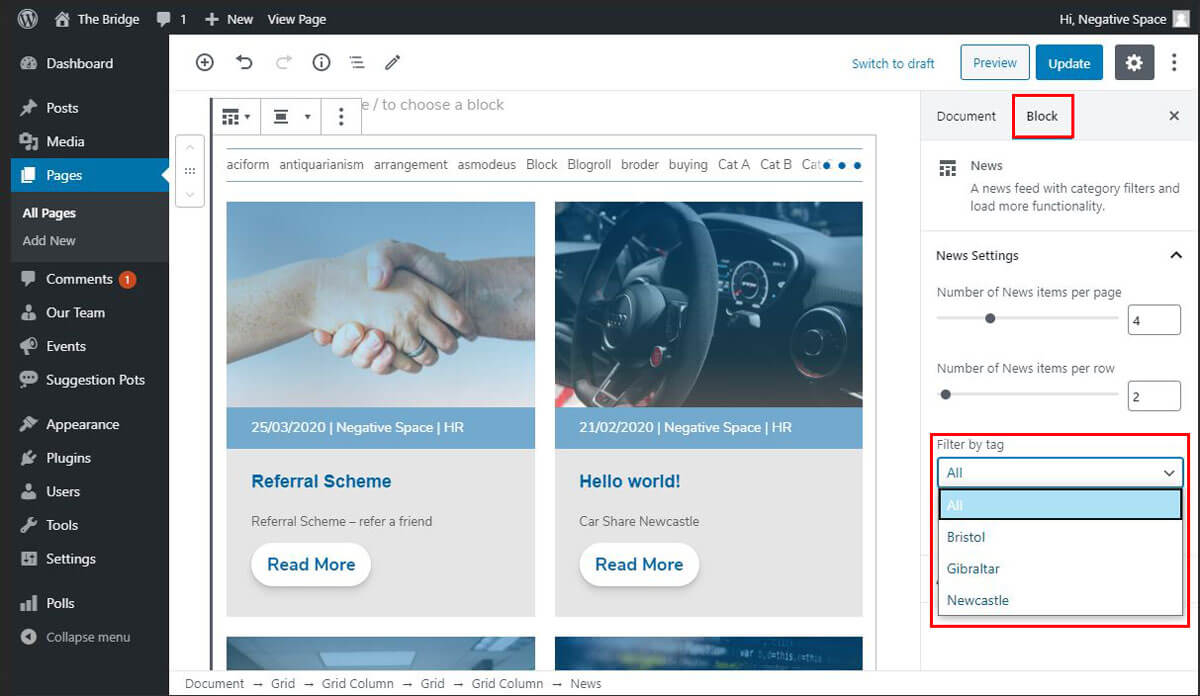 Filter the News block by a tag