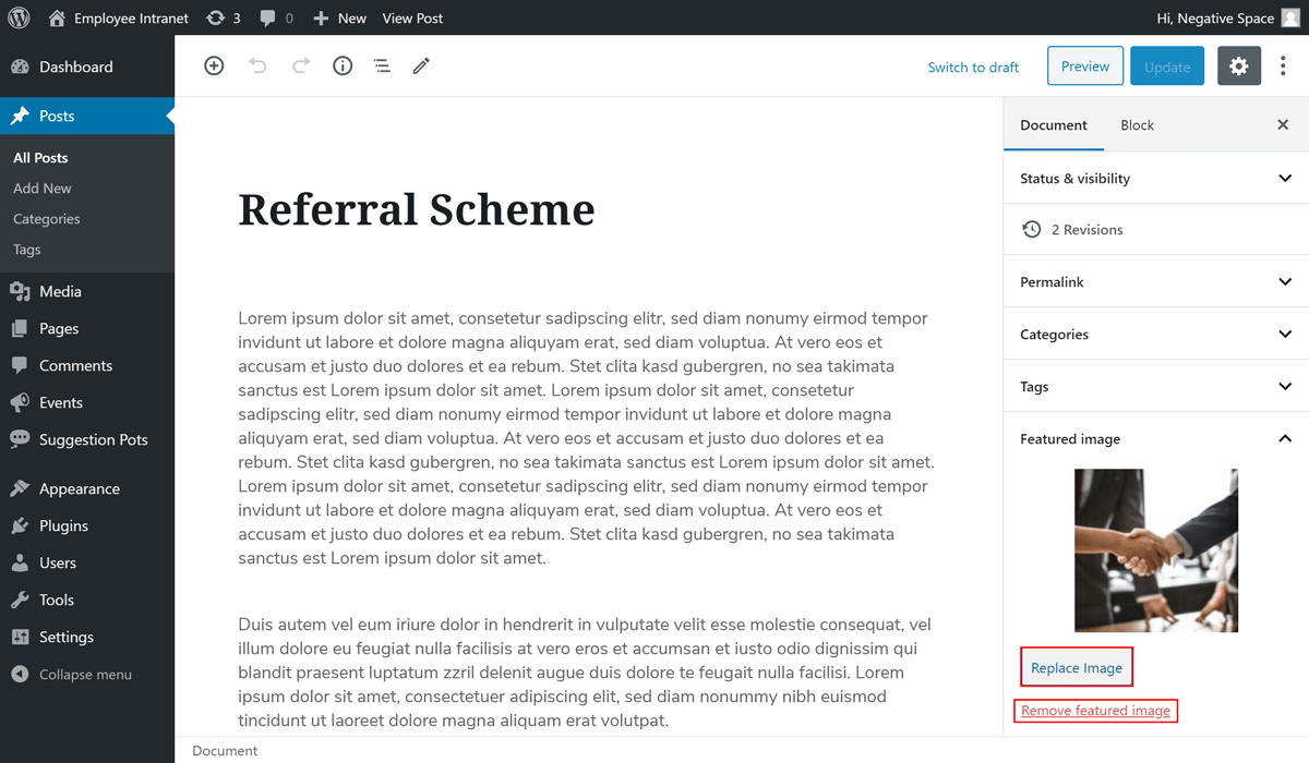 Replace or remove a featured image